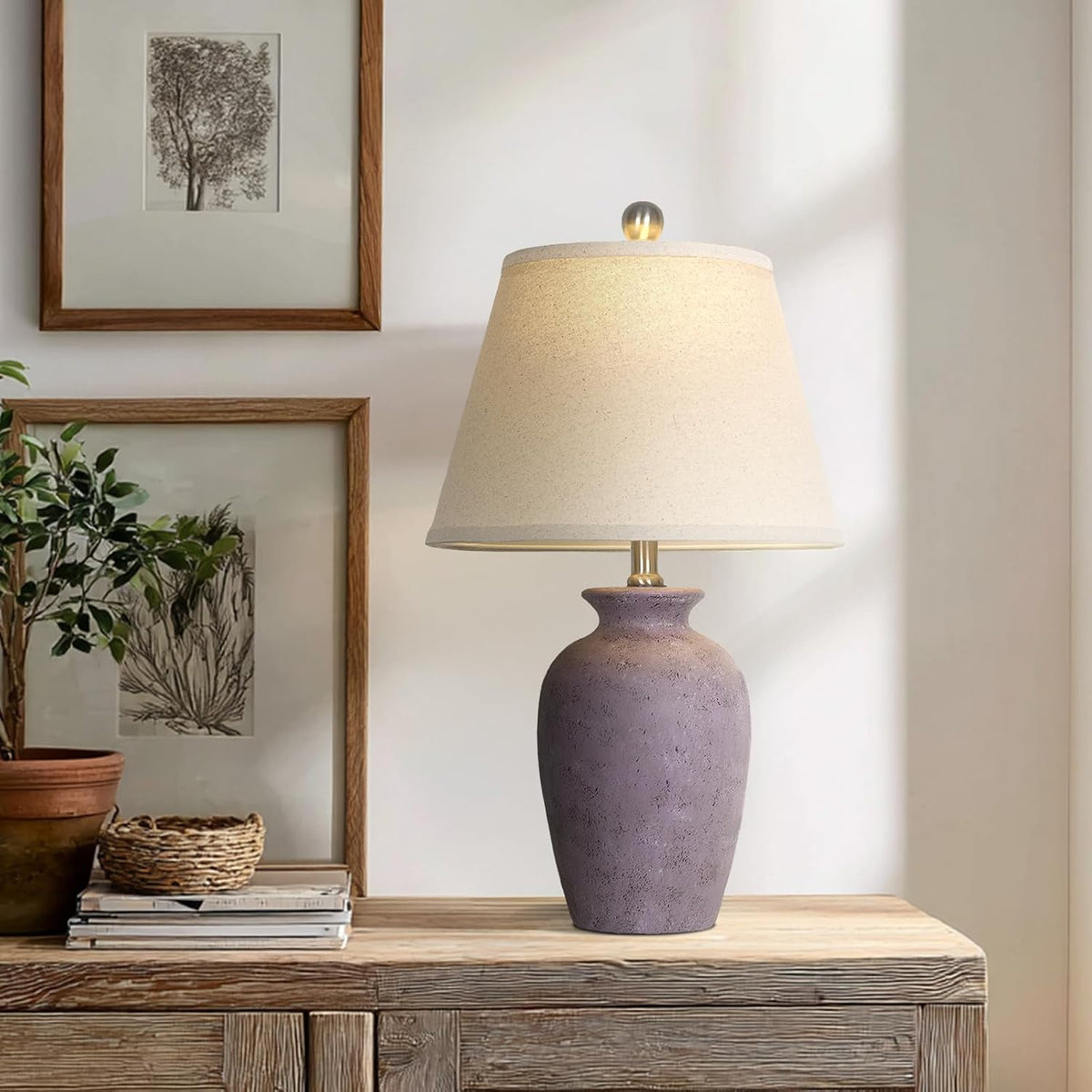 Cinkeda 22" Rustic Purple (Gray Undertones) Farmhouse Table Lamp Ceramic...