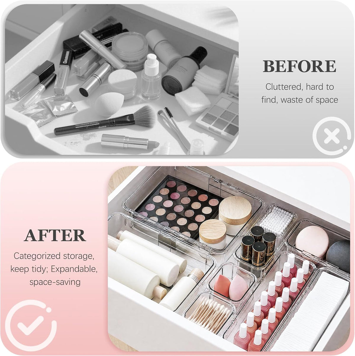DILIBRA 16 Pcs Clear Extendable Drawer Organizer, 3-Size Adjustable