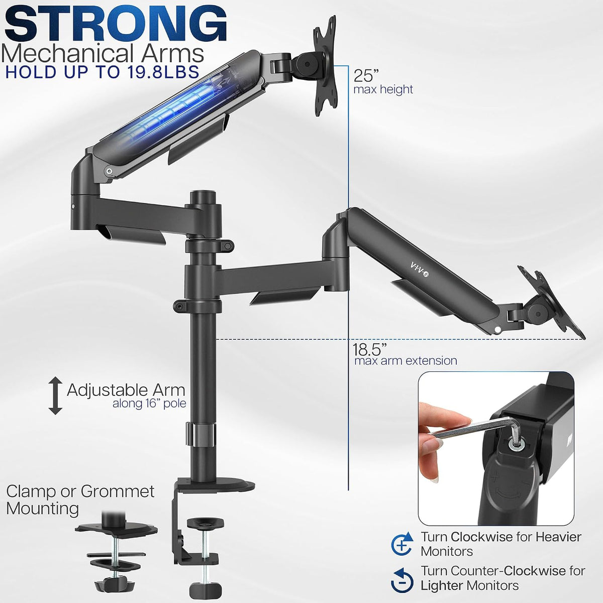 VIVO 17 to 32 inch Dual Mechanical Monitor Mount, 2 Tension Spring Arms, Adju...