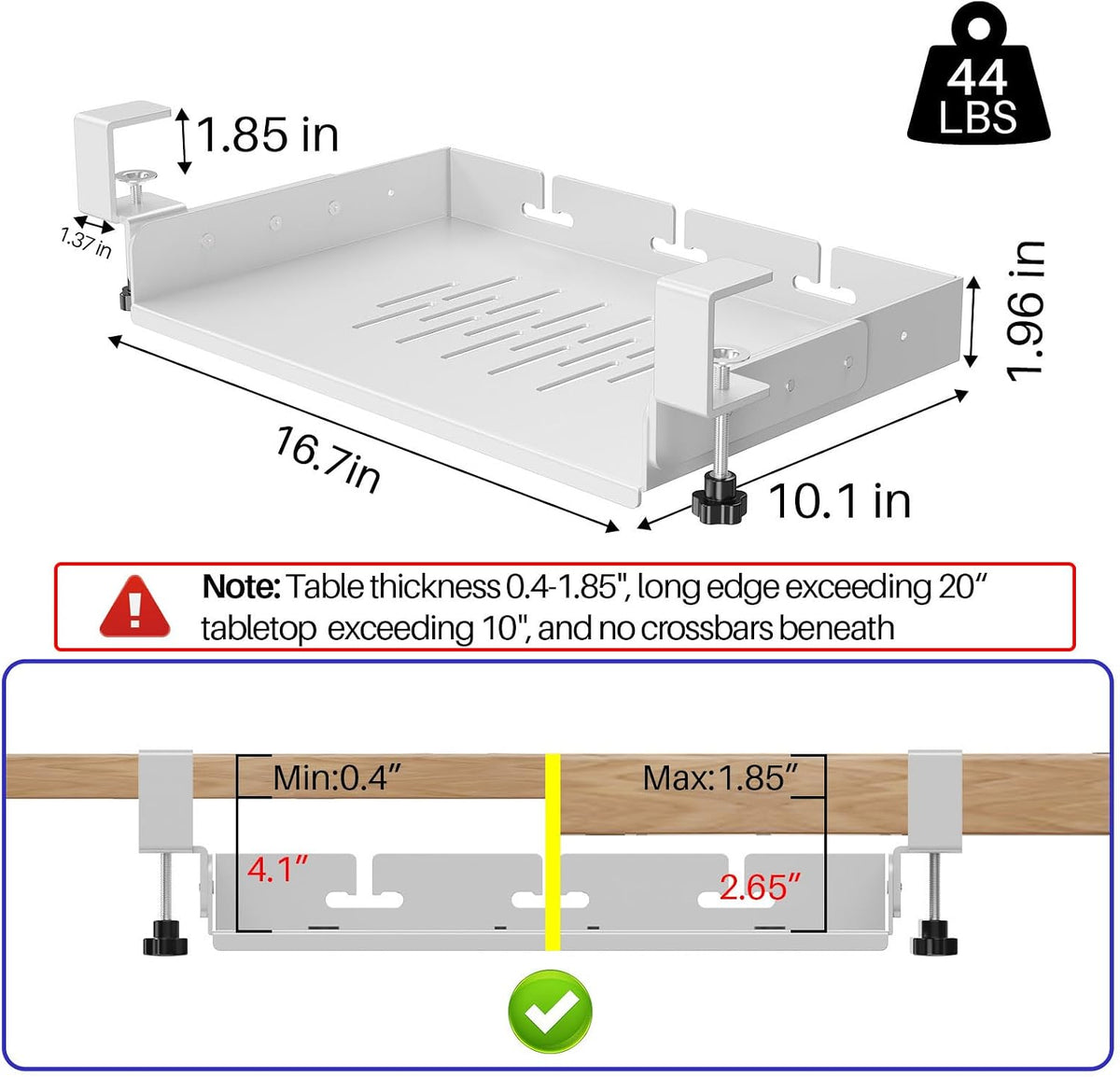 BYMECOST No Drill Under Desk Laptop Mount, Metal Under Desk Storage Shelf