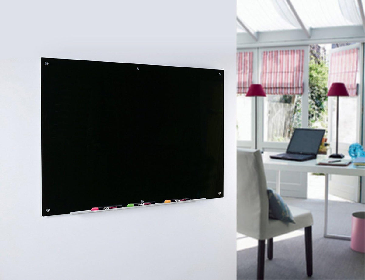 Audio-Visual Direct Magnetic Glass Dry-Erase Board, 72" x 36", Black