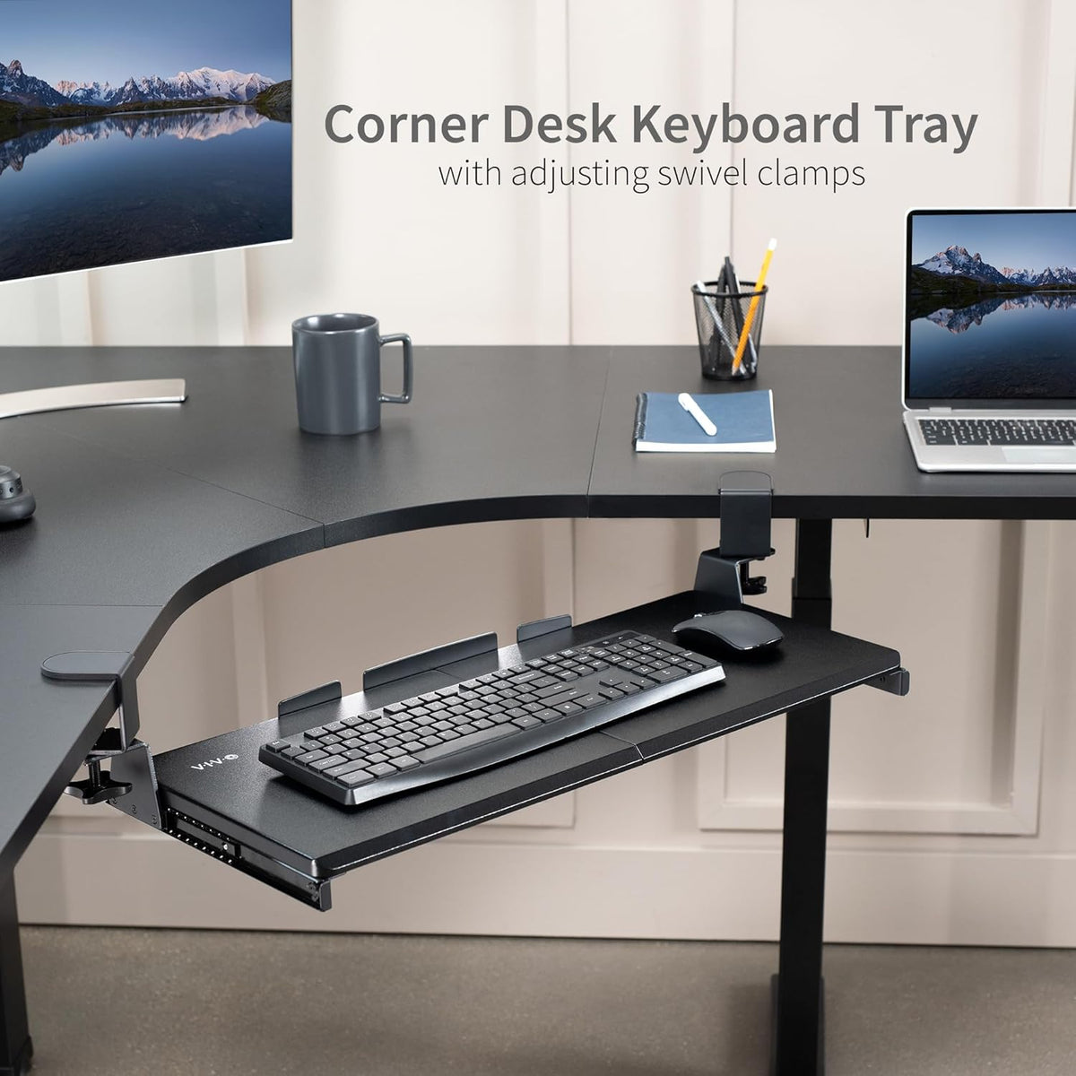 VIVO Black Clamp-on 27 x 11 in Keyboard Tray for Corner Desk, MOUNT-KB10C