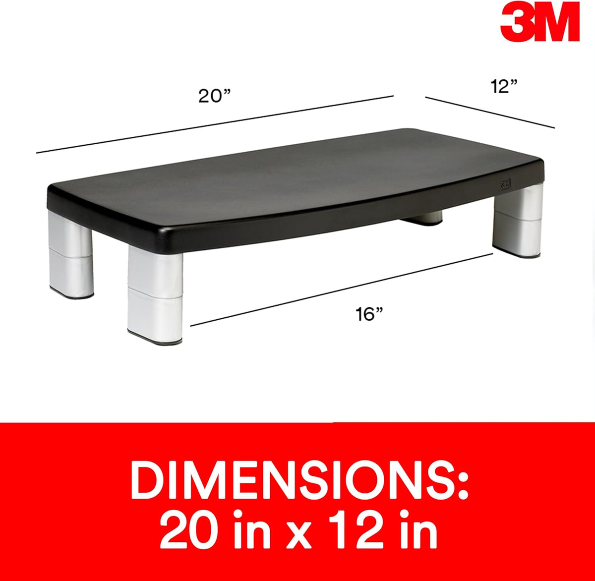 3M Extra Wide Adjustable Computer Monitor Stand, 20 in x 12 in