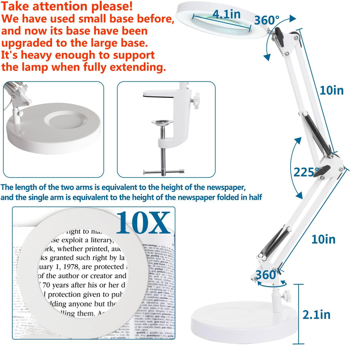 HITTI 10X Magnifying Glass with Light, 1,800 Lumens Stepless Dimmable