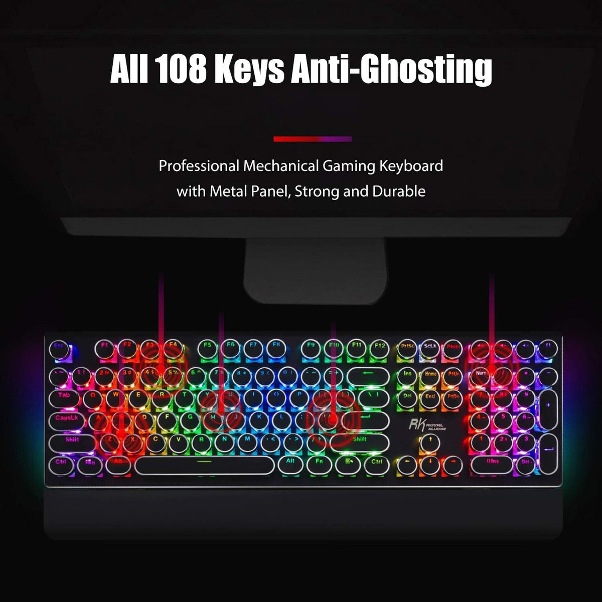 RK ROYAL KLUDGE S108 Typewriter Keyboard, Retro Mechanical Gaming Keyboard Wi...