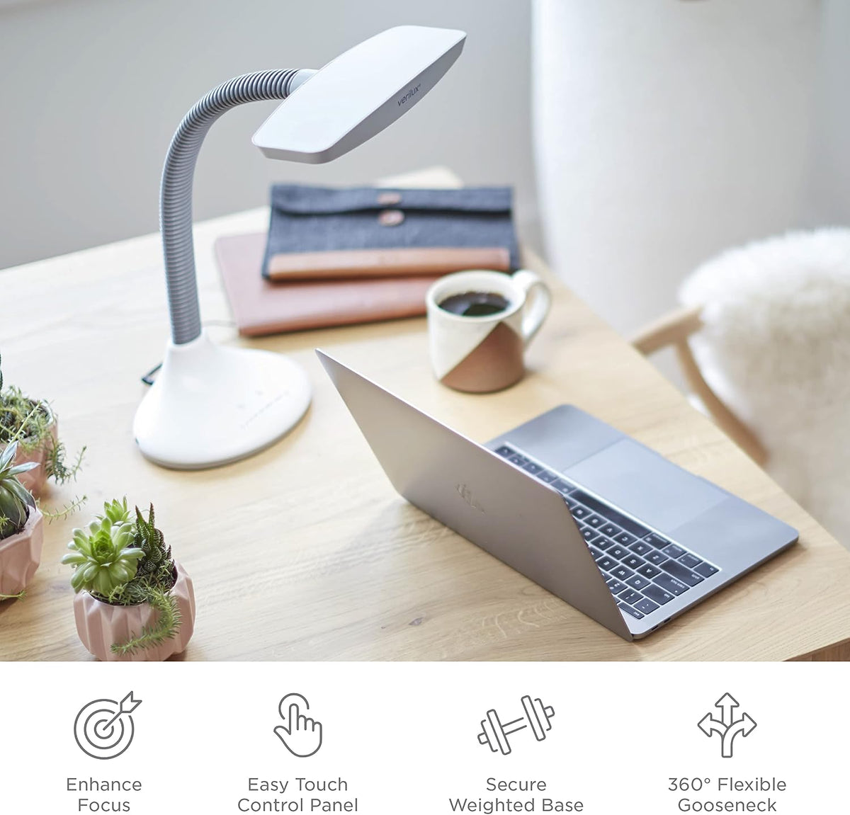 Verilux SmartLight Full Spectrum LED Desk Lamp with Adjustable Brightness