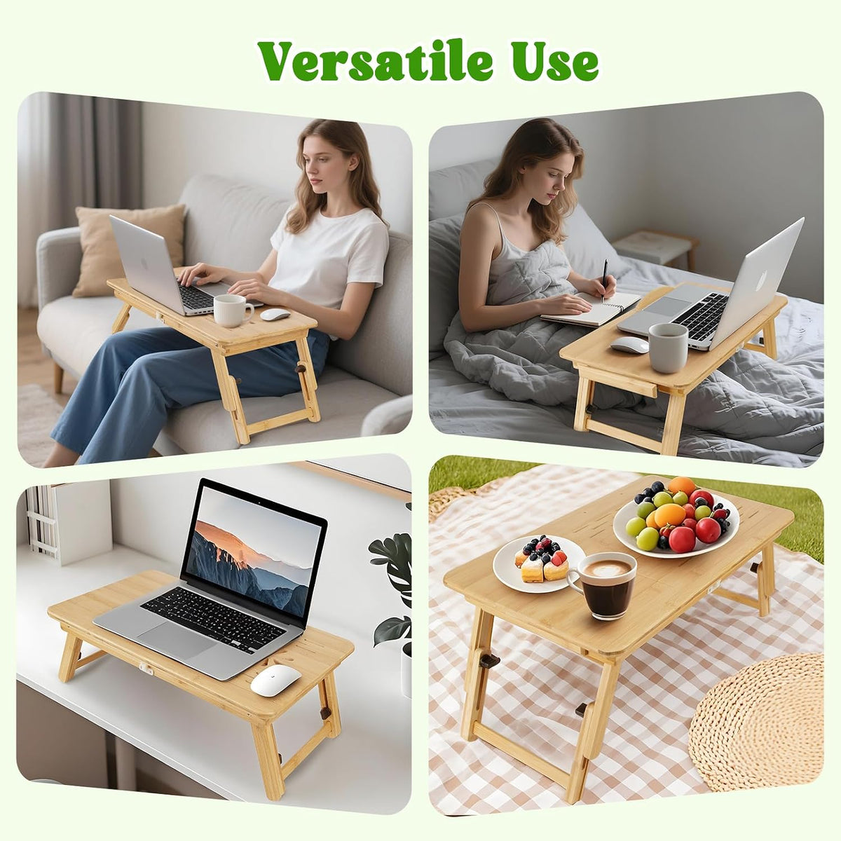 Bamboo Bed Desk, Lap Desk for Adults, Laptop Stand for Bed, Bed Table Tray