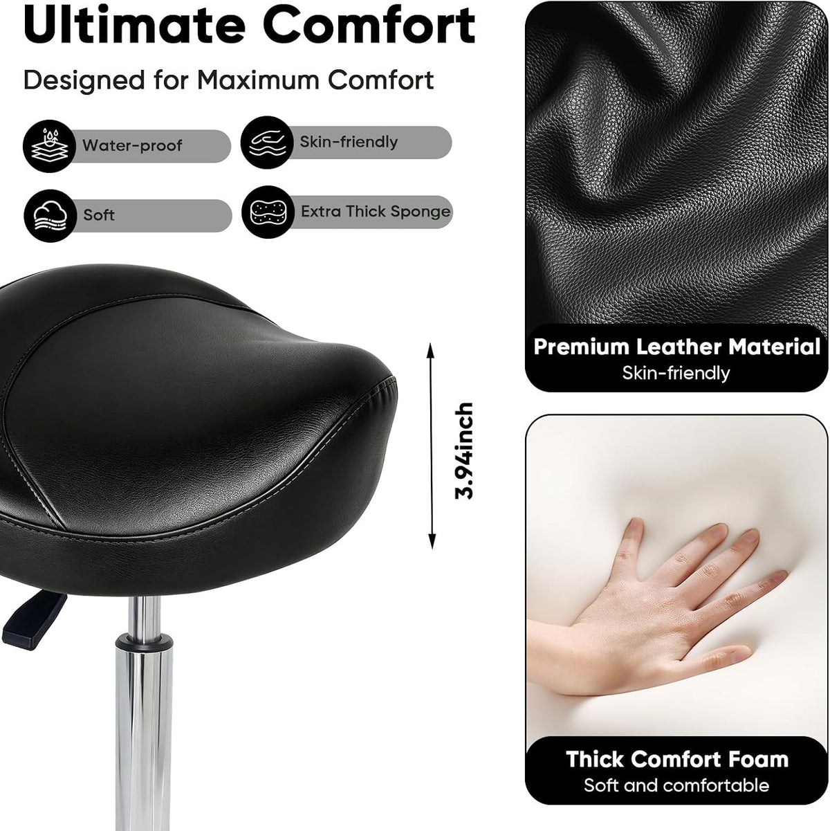 Ergonomic Saddle Chair,Heavy-Duty Rolling Stool with Wheels