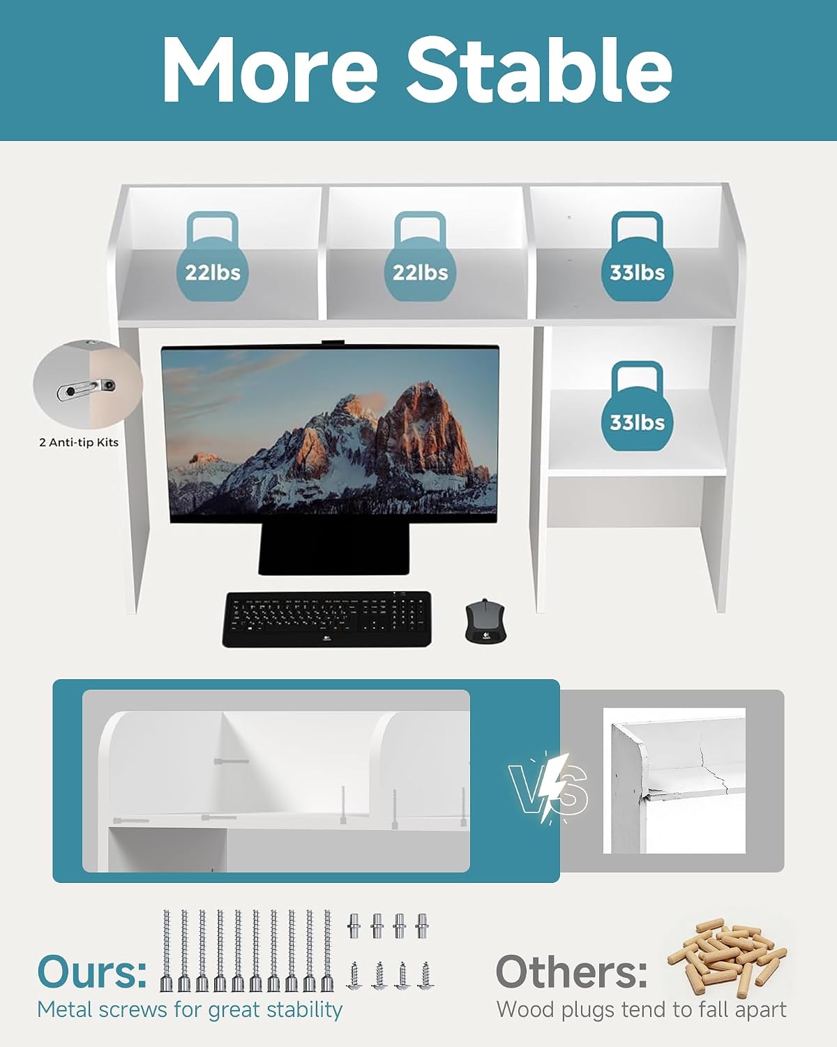 LAND·VOI Desktop Bookshelf, Countertop Storage Hutch with 5 Shelves for Compu...