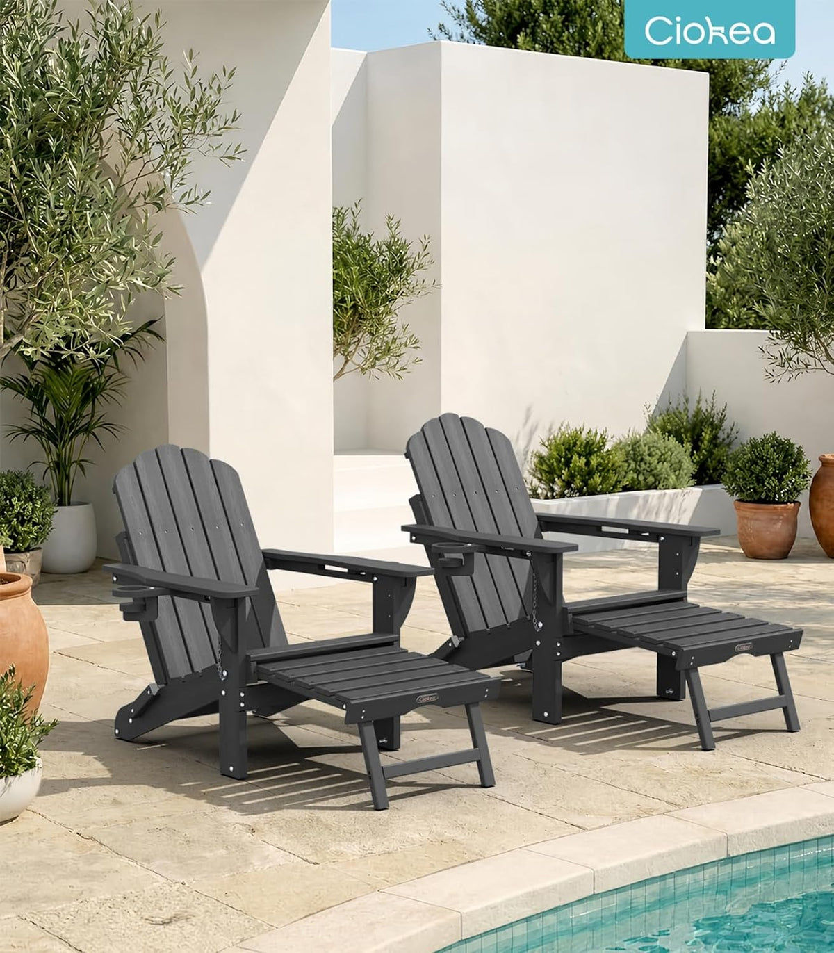 Ciokea Rocking Adirondack Chairs Set of 2 with Footrest (Dark Grey)