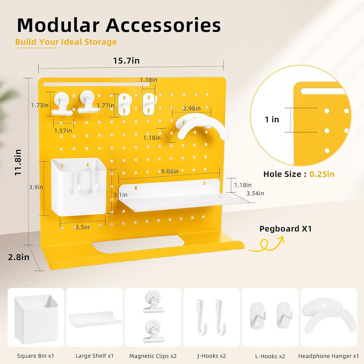 Metal Desk Pegboard Organizer, No Drill Modular Storage Kit 10 Accessories 15...