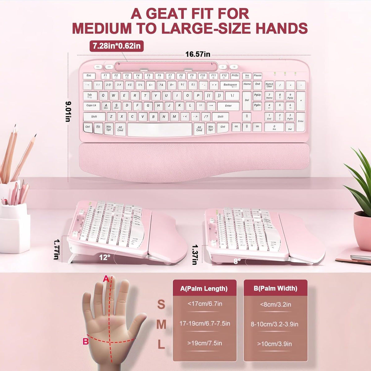 EAYBLLY 2.4G Wireless Ergonomic Keyboard, Full Size Wave Keys with Memory Foa...