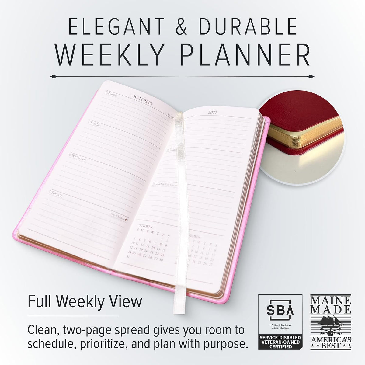 Gallery Leather Pocket Weekly Planner 2026-2027 Acadia Wild Rose