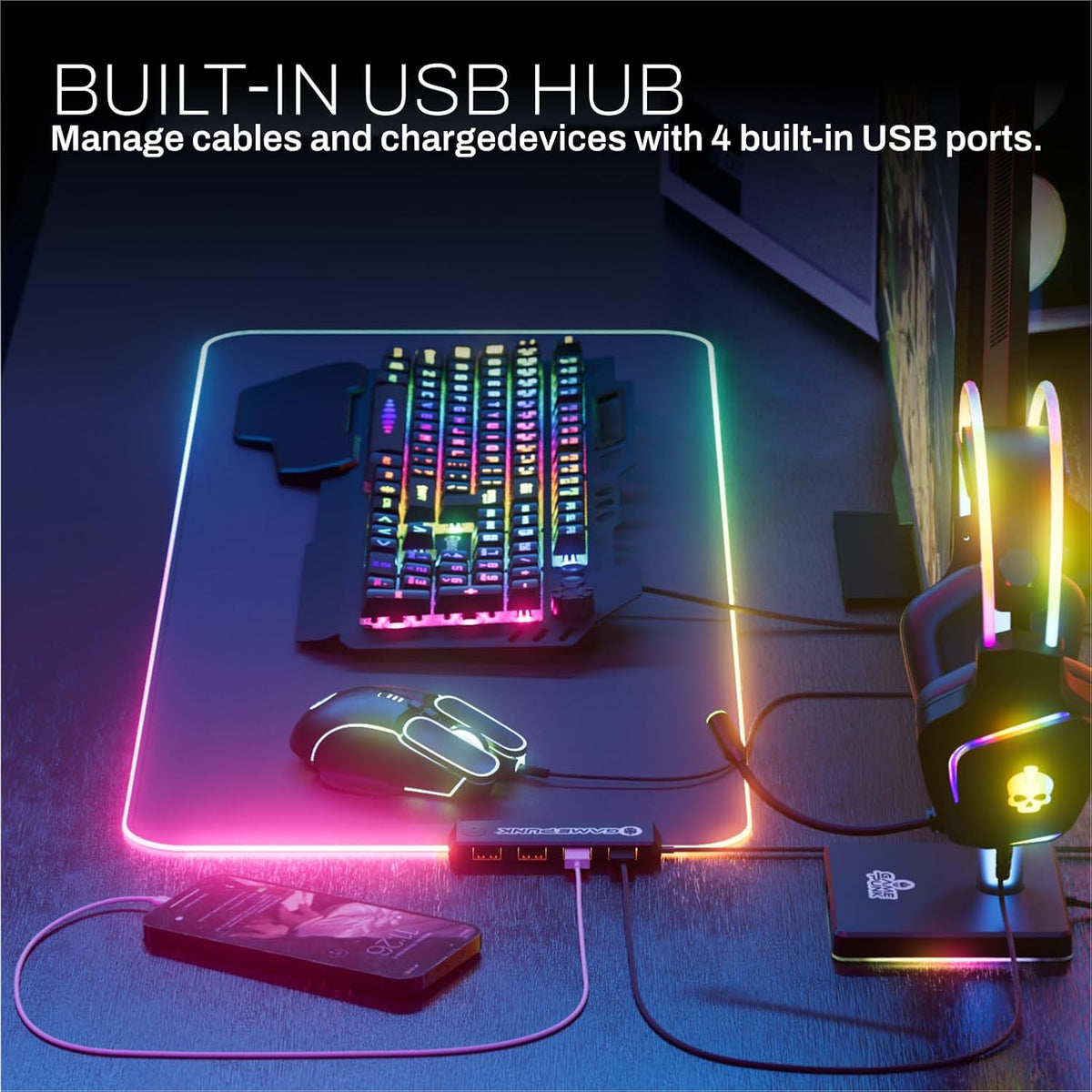 6-PC Wired RGB Mechanical Keyboard, Mouse & Pad, Headset w/Stand Light