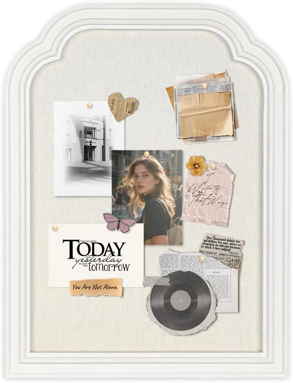 Bulletin Board with Linen, 13x17 inches Pin Board with White Frame, Decorativ...