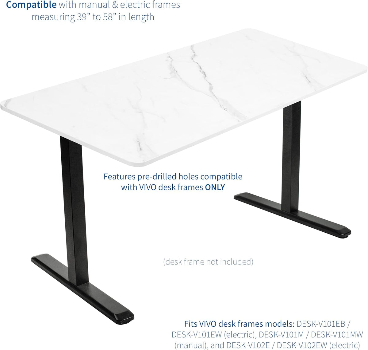 VIVO Marble Dry Erase 60 x 24 inch Solid Table Top, DESK-TOP60WM