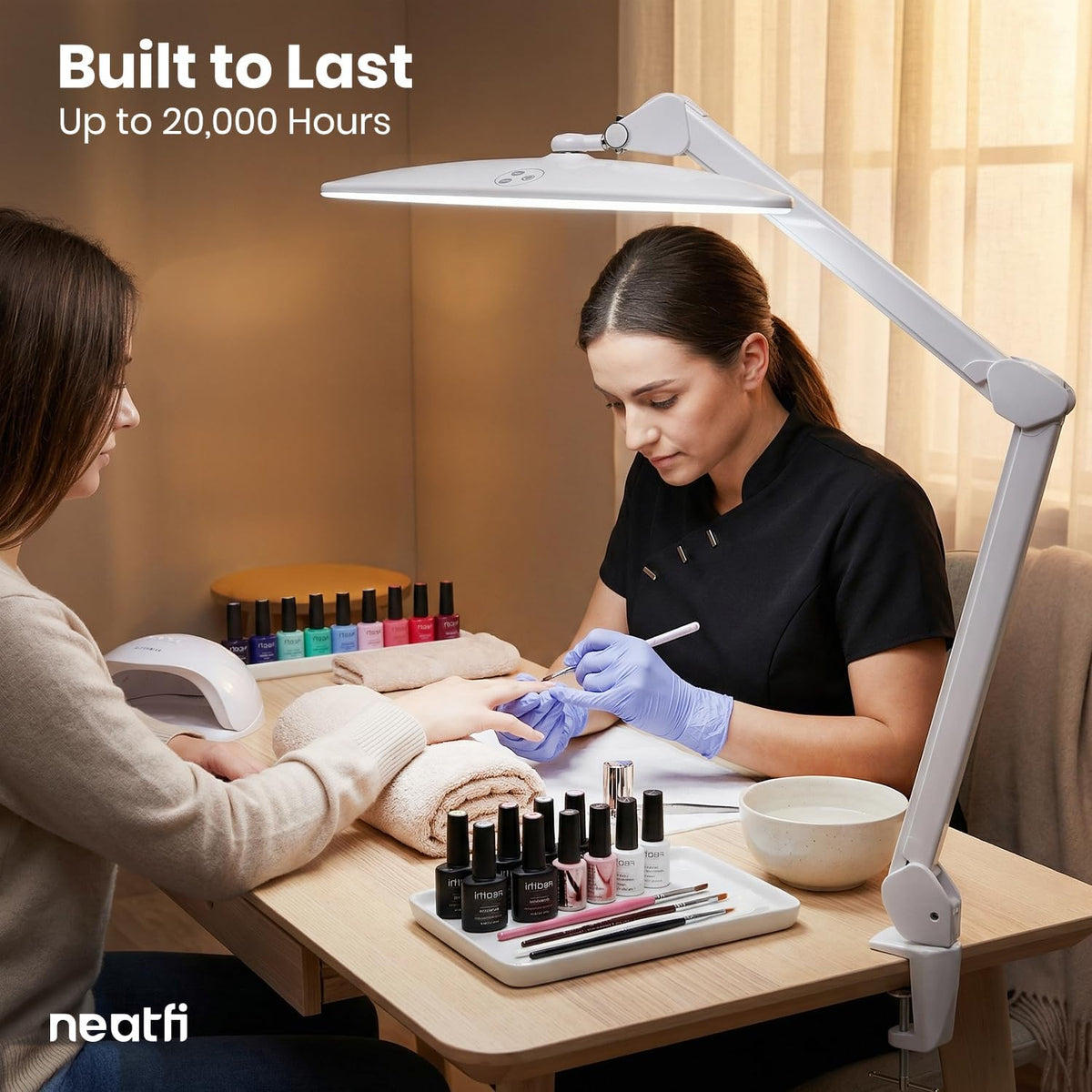 Neatfi Elite HD LED Desk Lamp, 1600 Lumens, 22-Inch Head, Clamp (White)