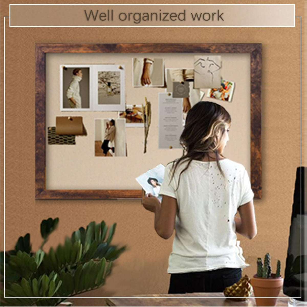 Large Magnetic Bulletin Board 43 x 31 Inch for Wall,Rustic Framed Cork Board ...