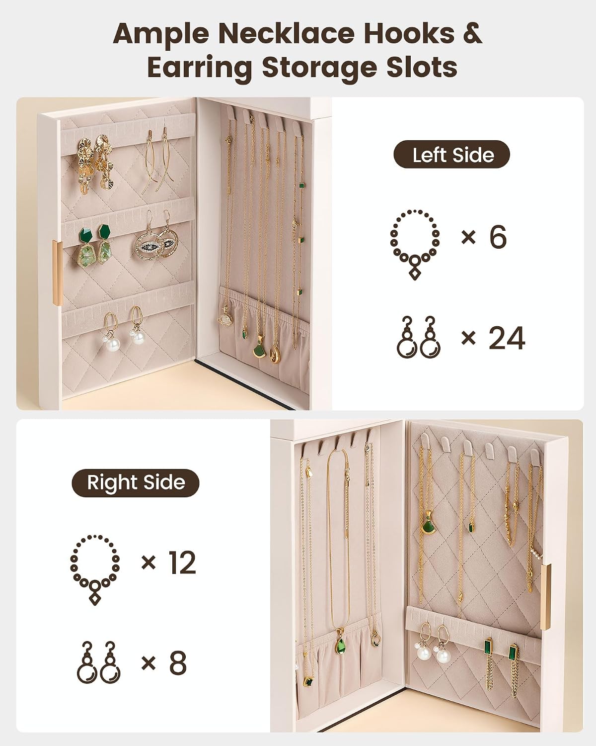 Lolalet Large Jewelry Box, 8-Layer Jewelry Organizer with 7 Drawers -Beige