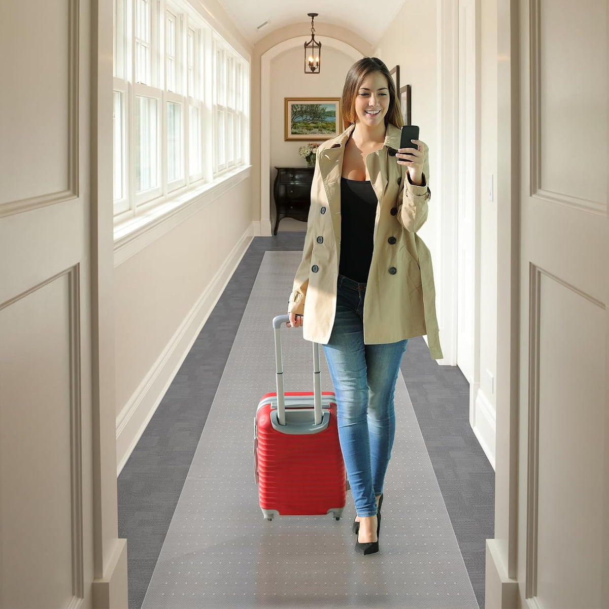 SALLOUS Plastic Runner Mat for Hallway, 3' x 10' Runner Rug for Carpe...