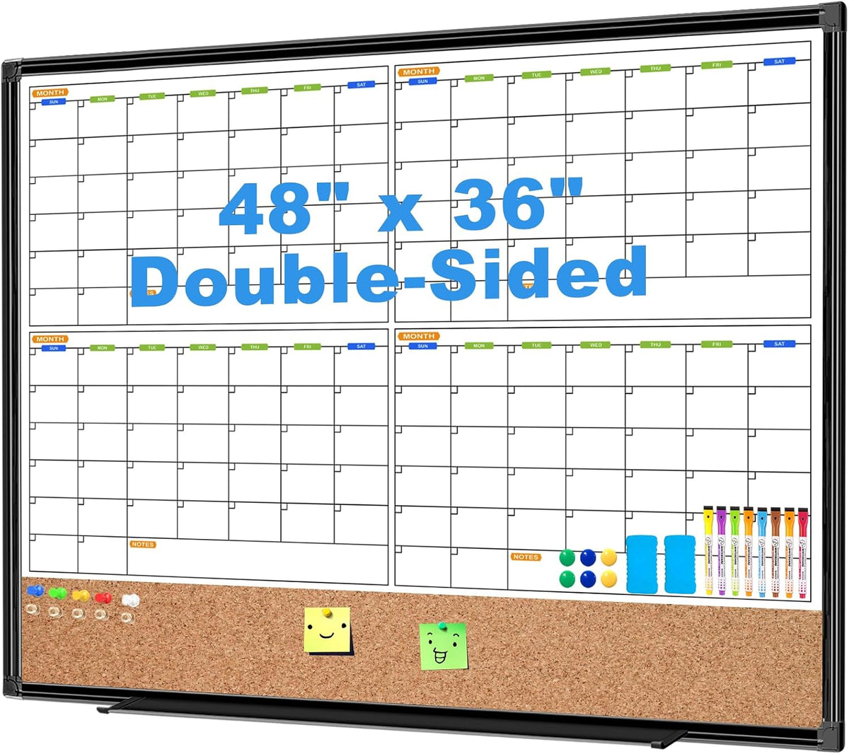 4 Month Calendar Whiteboard and Corkboard Combo, 48"X36"