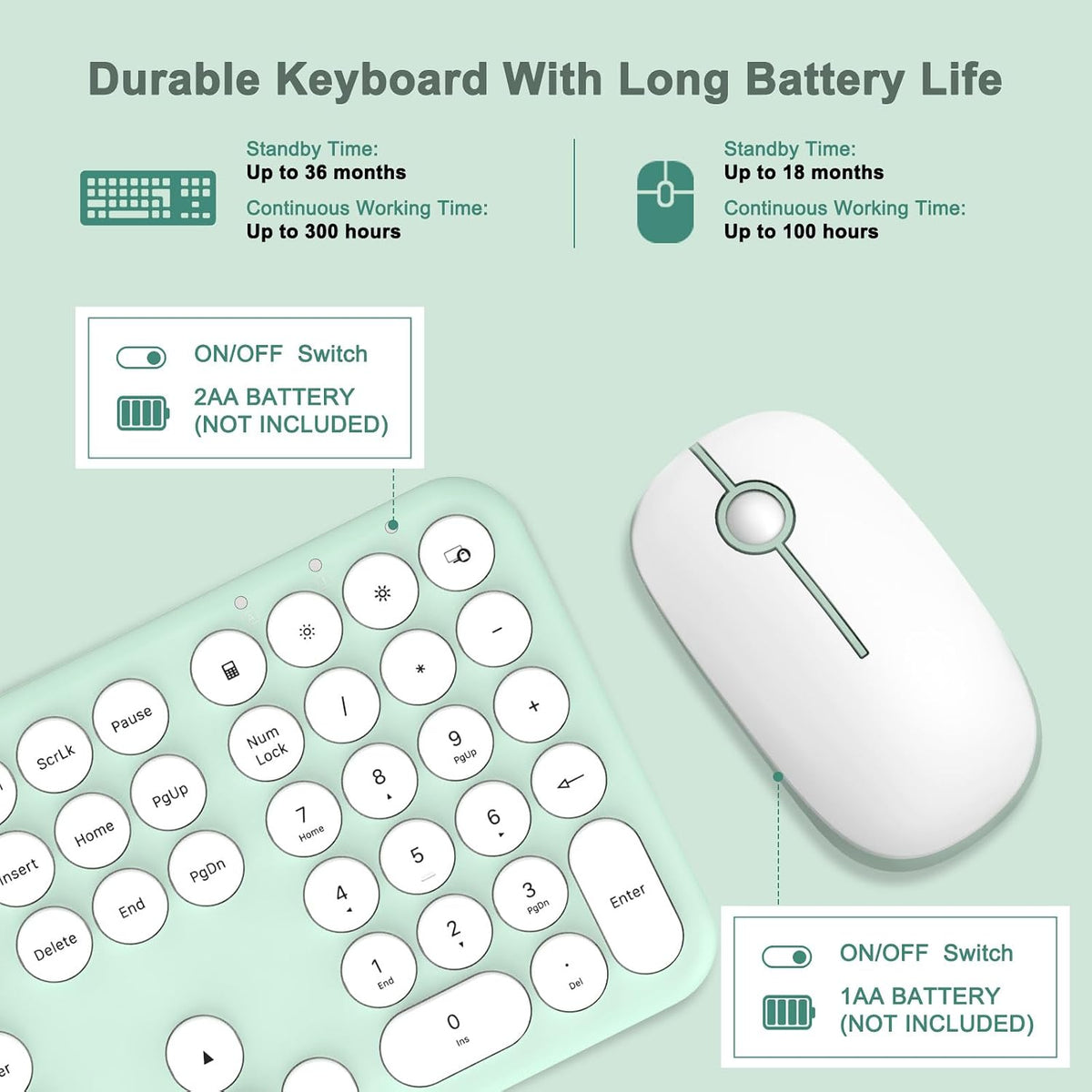 Wireless Keyboard and Mouse Combo, XTREMTEC 2.4GHz Full Size Ultra Slim Green...