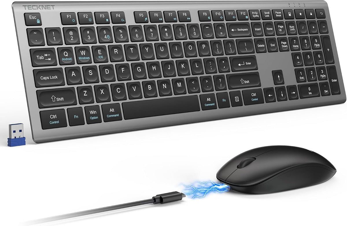 TECKNET 2.4G Rechargeable Ultra-Slim Wireless Keyboard and Mouse Combo