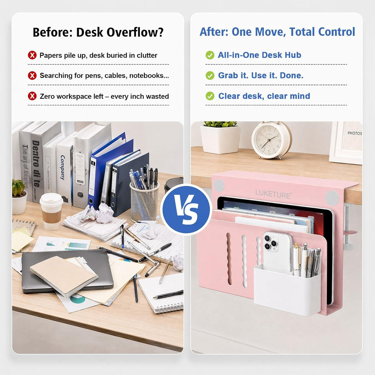 LUKETURE Desk Side Storage Laptop Holder No Drill Clamp On Organizer