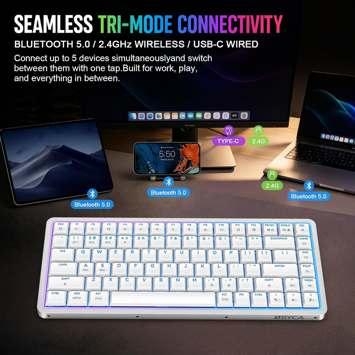 Air75 Low Profile Mechanical Keyboard Wireless, 75% Aluminum Frame, Hot Swapp...