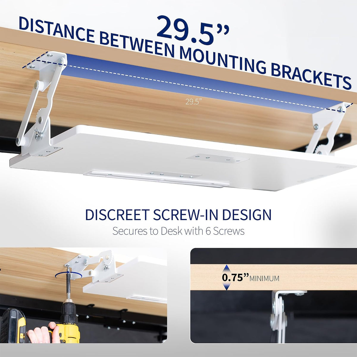 VIVO White Under Desk 27 x 11 in Adjustable Keyboard Tray, MOUNT-KB08SW