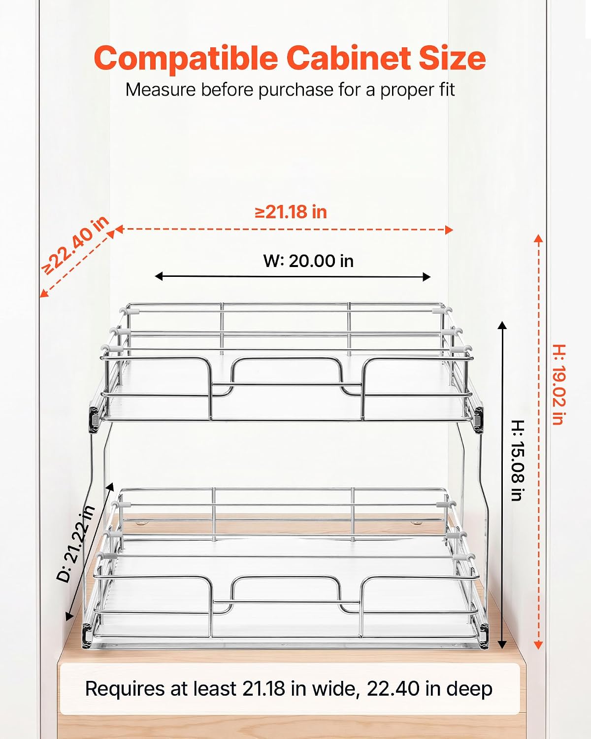VEVOR 2 Tier Pull Out Cabinet Organizer 20" W x 21.22" D Slide Out ...