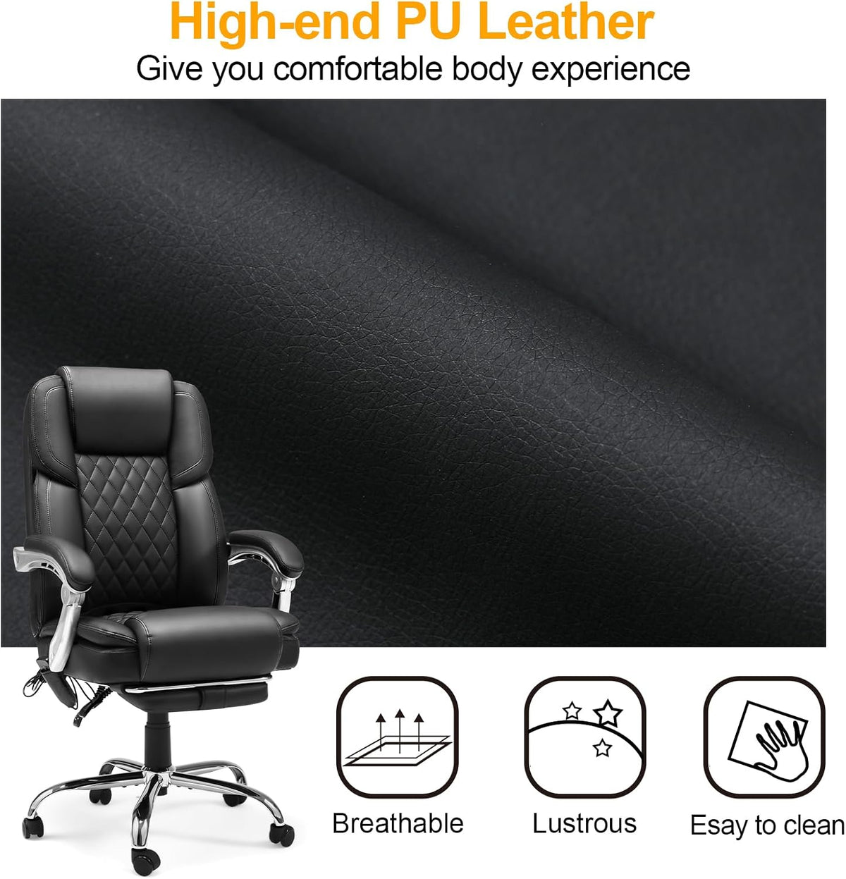 HOMREST Heated Massage Executive Office Chair with Footrest, Black