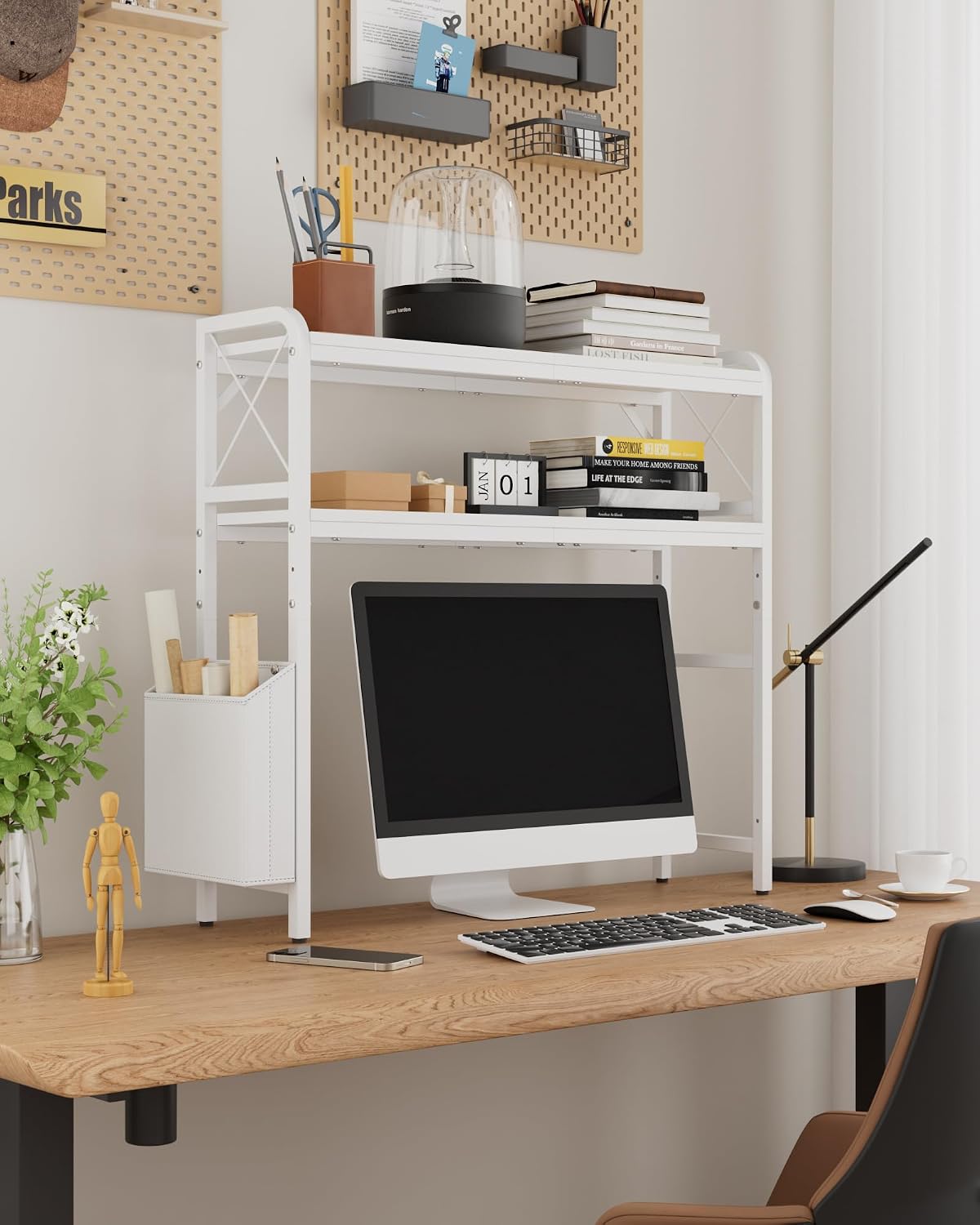 Desk Hutch Dorm with Adjustable Shelves and Side Pockets