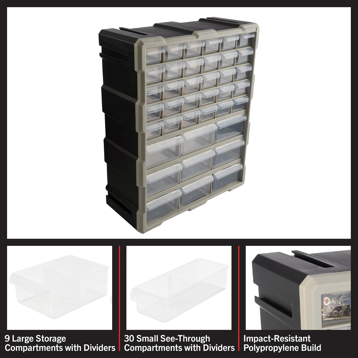 Stalwart 39-Drawer Plastic Small Parts Organizer, Black