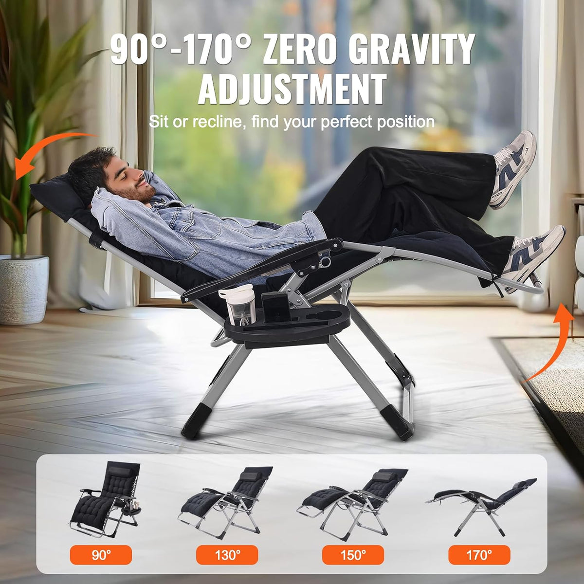VEVOR Zero Gravity Chair, 33 inch Zero Gravity Recliner Lounge Chair for Indo...