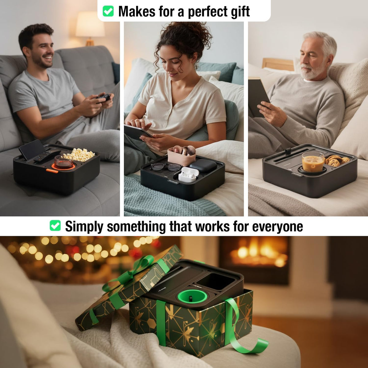 CouchConsole Original Tray - Drinks & Snacks Sofa Caddy with Armrest, Tab...