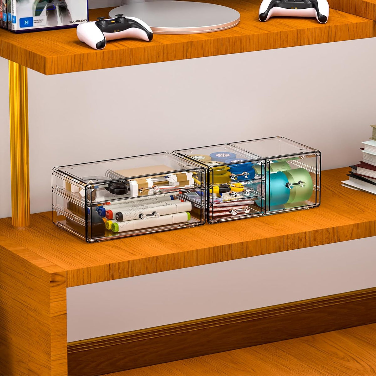 Cq acrylic 2 Pack Clear Desk Organizer With Drawers,Stackable 6 Drawers Skinc...