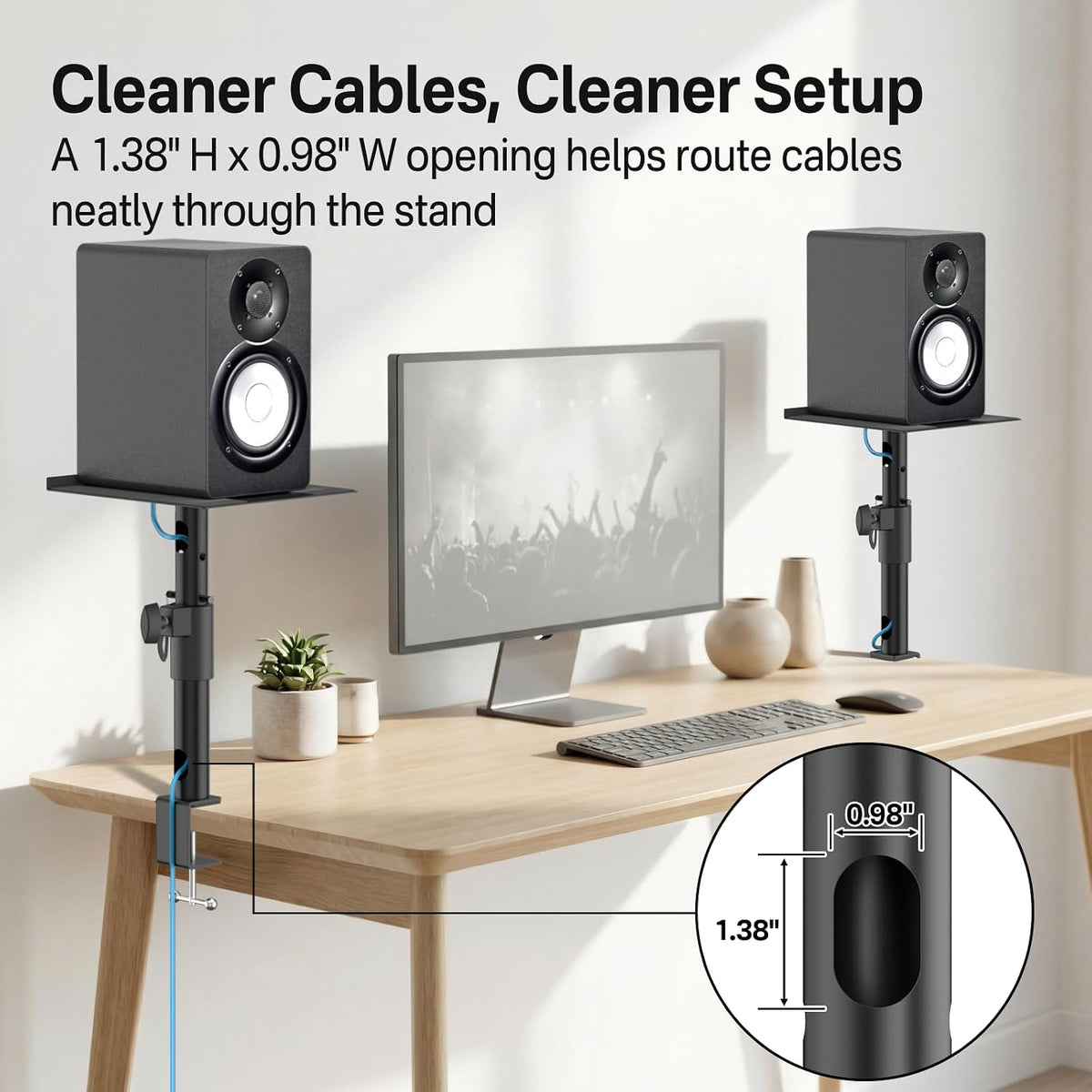 Clamp-On Desktop Speaker Stand Pair, Heavy-Duty 9.3" x 8.9 Plate for Edi...