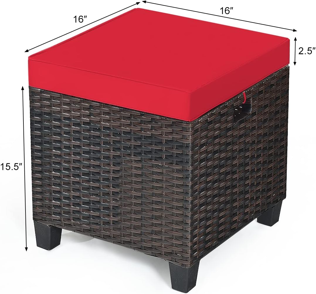 LDAILY Moccha 2 Pieces Patio Outdoor Ottoman, All Weather Rattan Patio Ottoma...