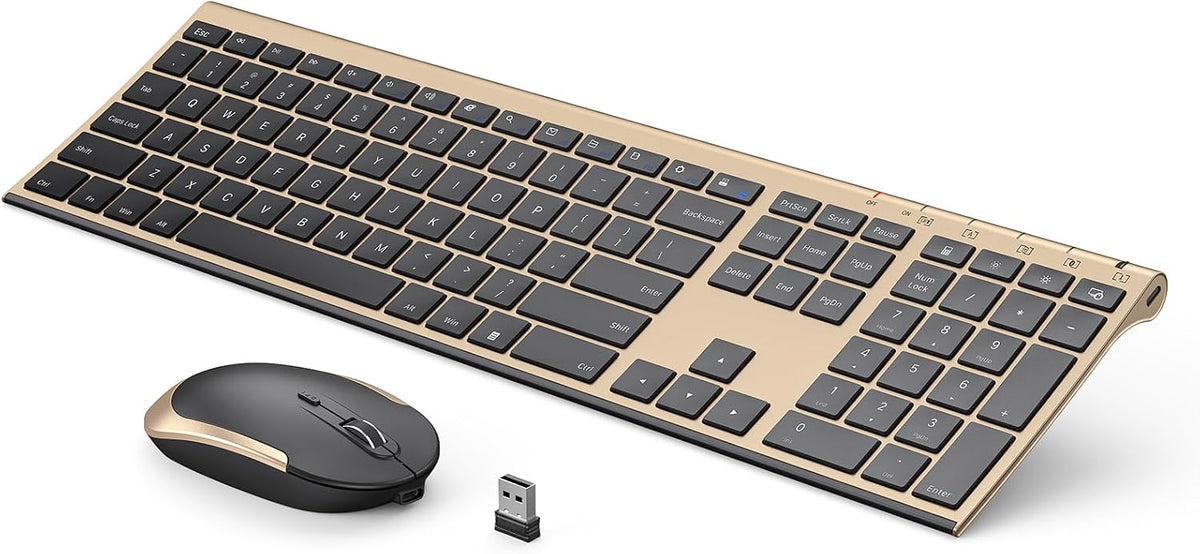Vssoplor Wireless Keyboard and Mouse, Rechargeable Ultra Slim, Black Gold