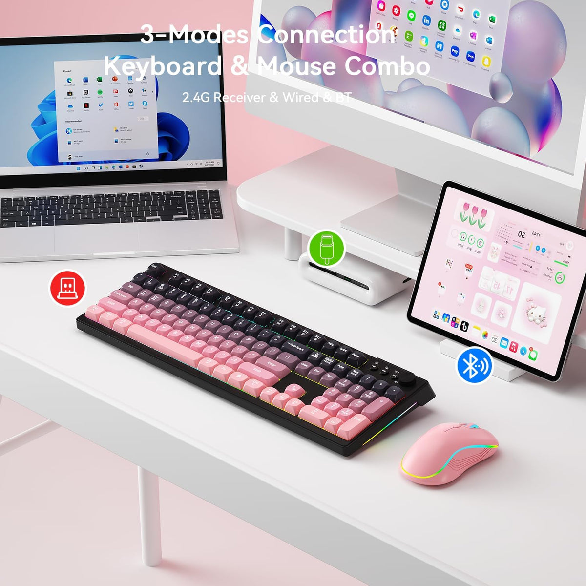 Wireless Keyboard and Mouse Combo, RGB Backlit Rechargeable 2000 mAh Battery,...