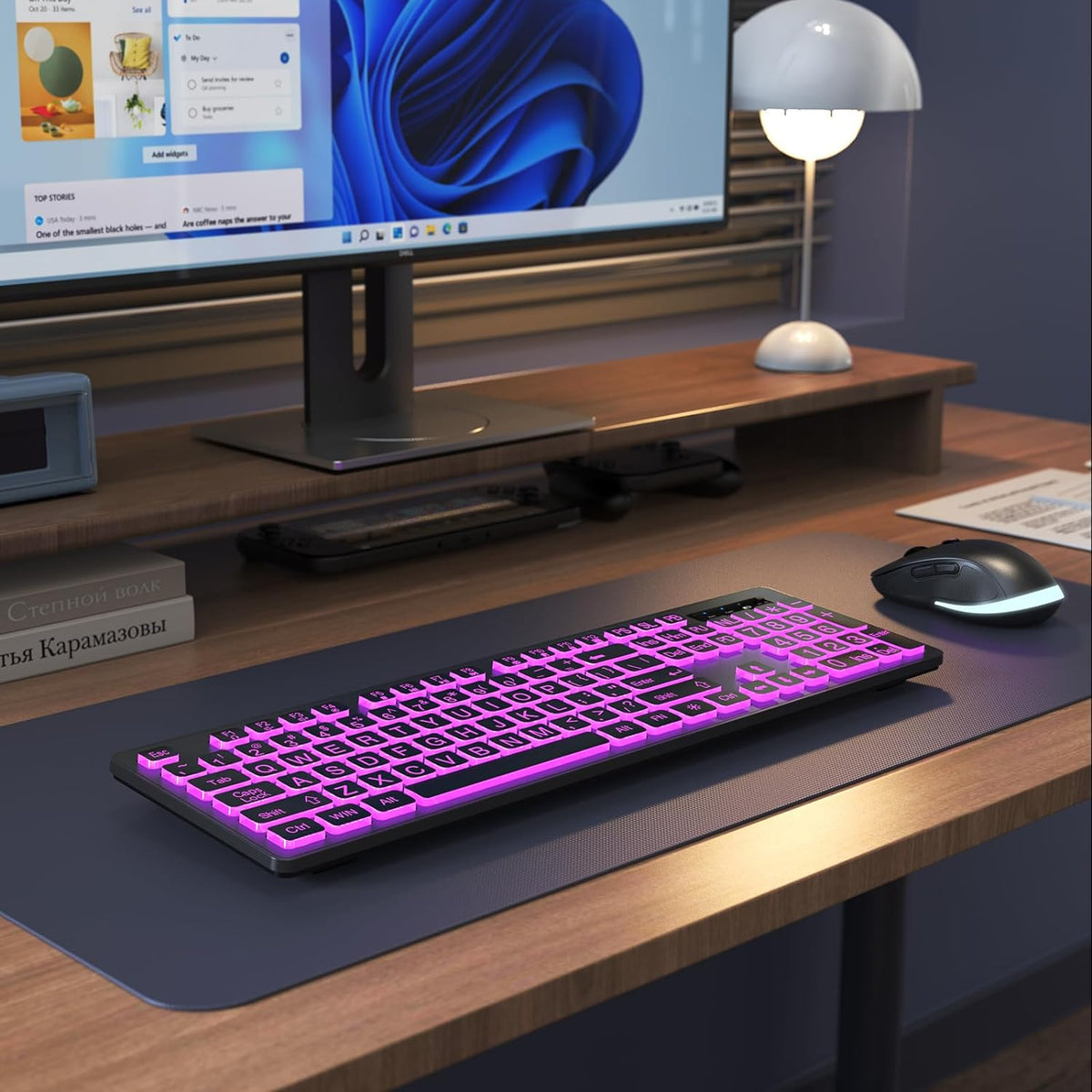 Large Print Wireless Keyboard and Mouse - 7 Colors Backlit Keyboard, Oversize...