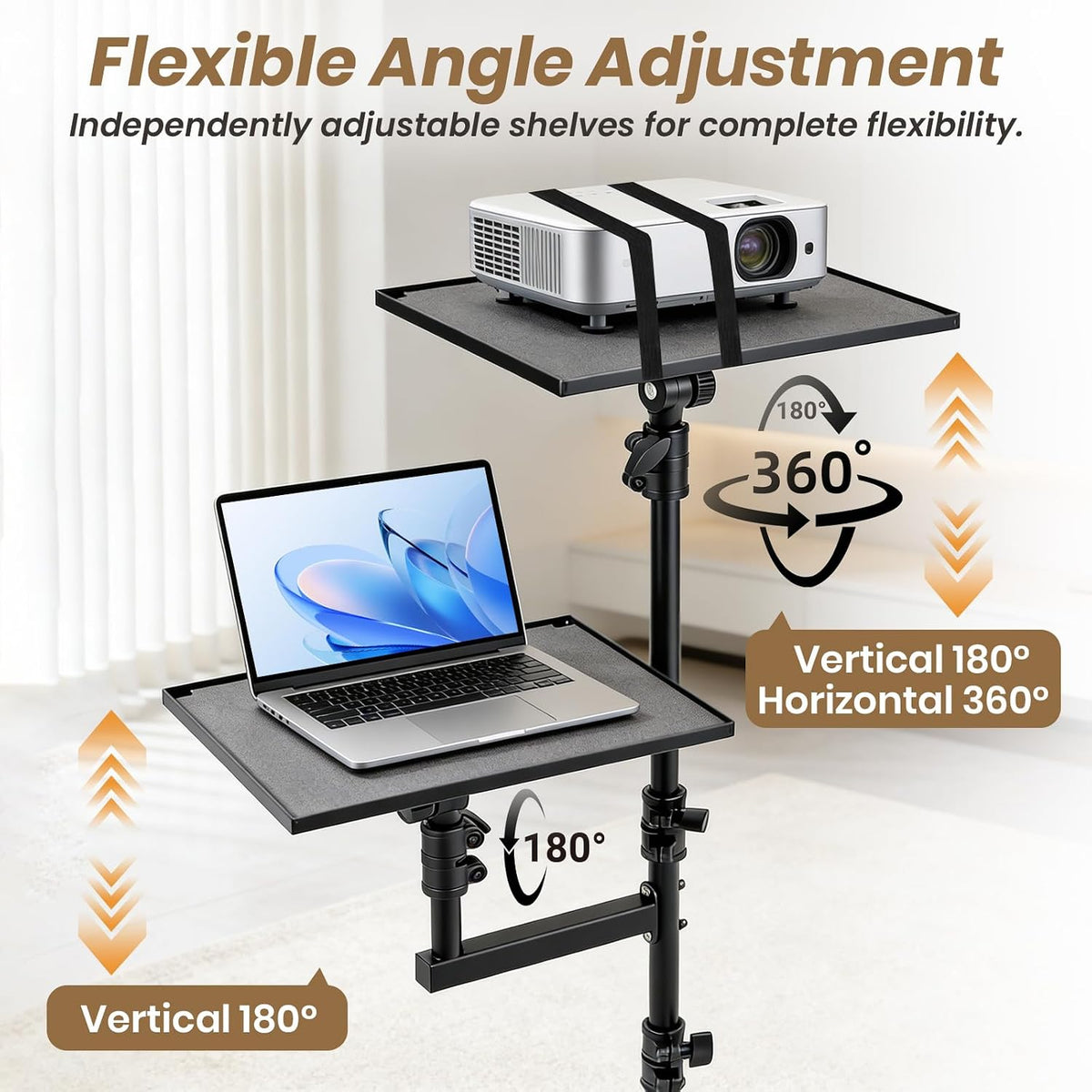 CAHAYA Projector Stand Tripod Adjustable - Mobile Laptop Stand with 2 Shelves...
