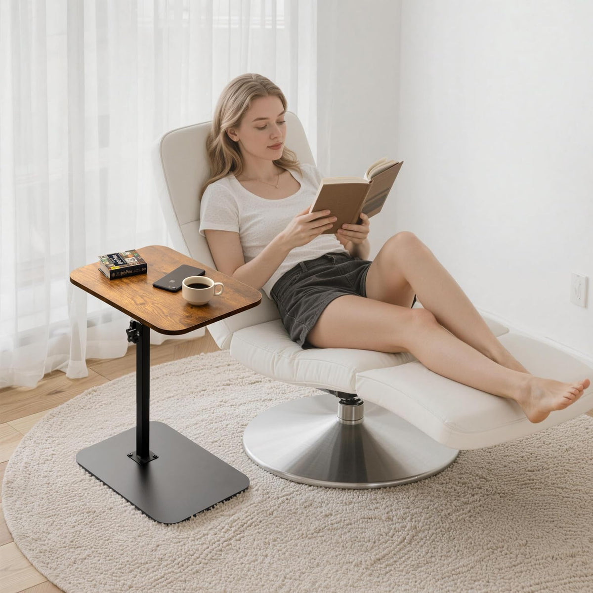 ZEAPTAC C-Shaped Side Table, 360° Swivel Height Adjustable, Lightweight Porta...