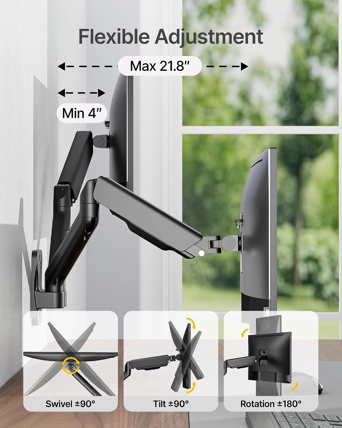 monTEK Dual Monitor Wall Mount, Full Motion Spring Arm for 17-32" Screen