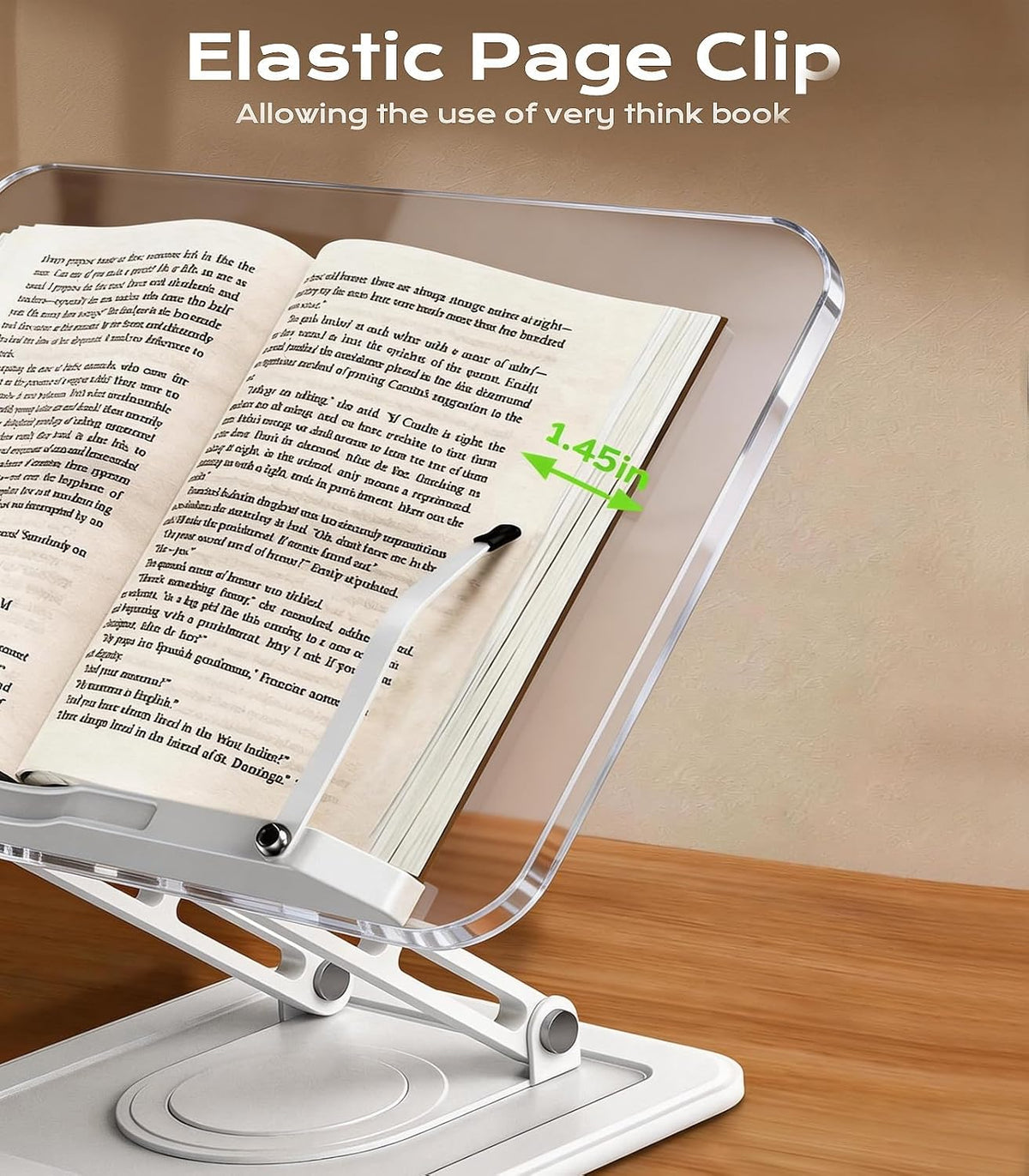 LOXP Ergonomic Book Stand for Reading, 360° Rotating Holder with Page Clip