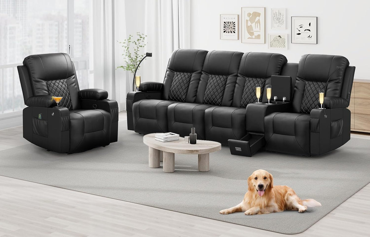 YONISEE 4 Seat Rcliner Sofa Set for Living Room