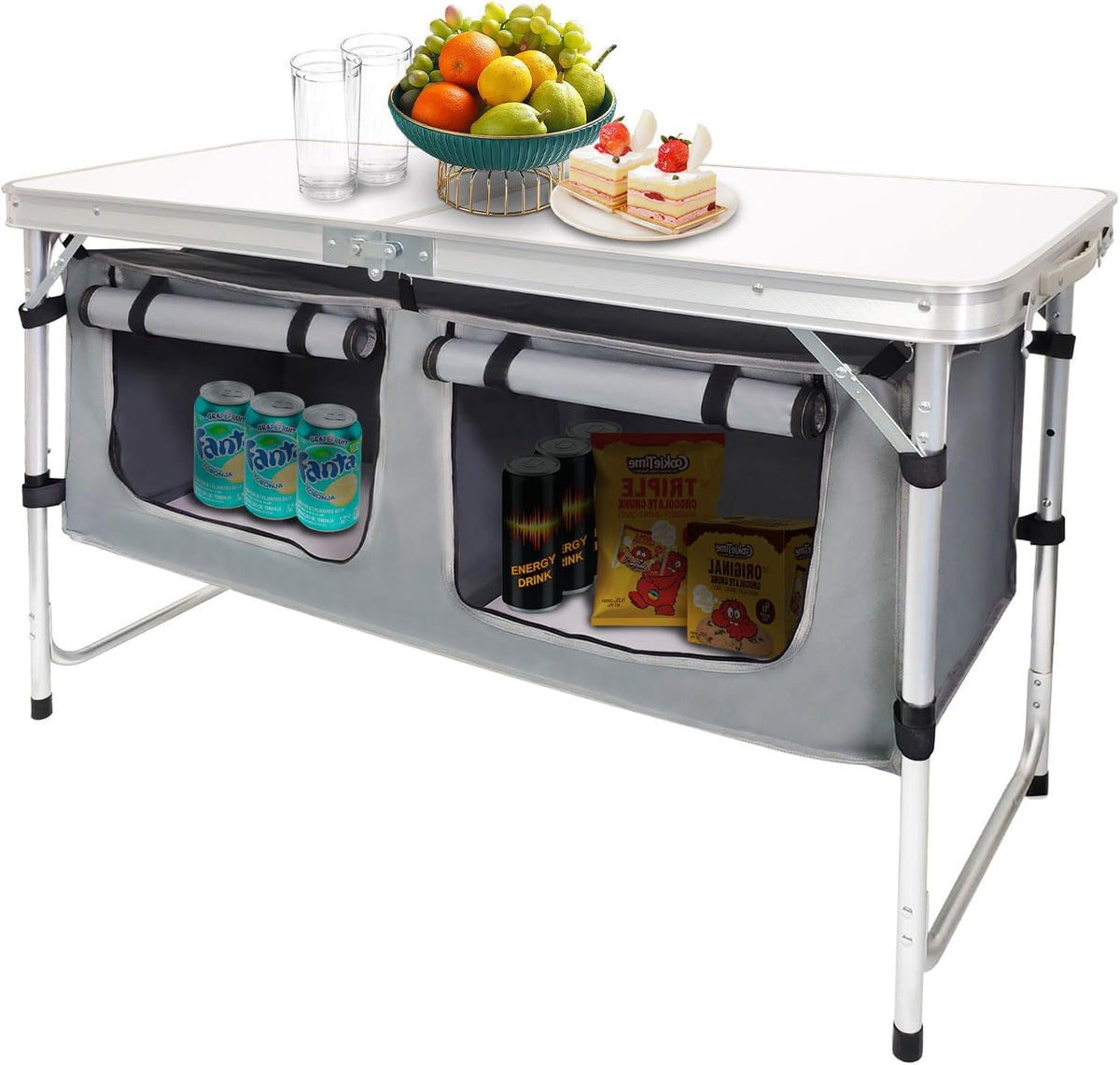 CampLand Outdoor Folding Table Aluminum Lightweight Height Adjustable with St...