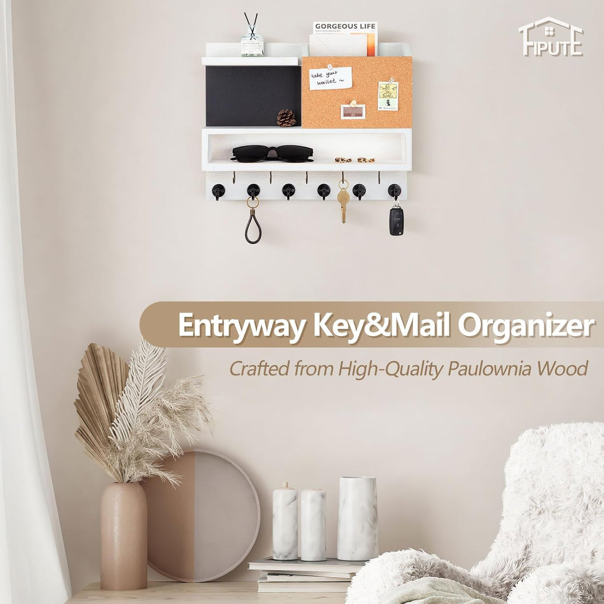 Key Holder for Wall Mount with Mail Organizer, Farmhouse Key Holder for Wall ...