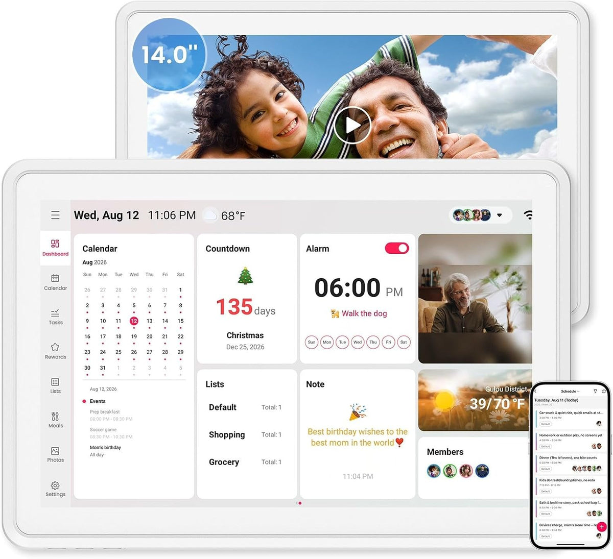 Skyzoo 14" Digital Calendar Wall Touch Screen – Chores, Meals & Photos